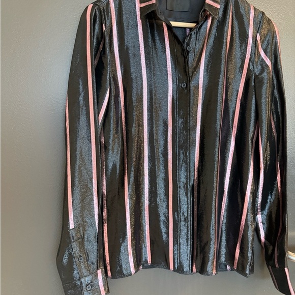 RtA NWOT XS never worn silk blend Shimmering Black Blouse with Pink - Picture 3 of 16